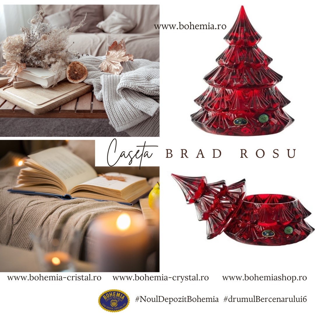 Precomanda - CASETA 16.5 CM DIN CRISTAL DE BOHEMIA - BRAD ROSU